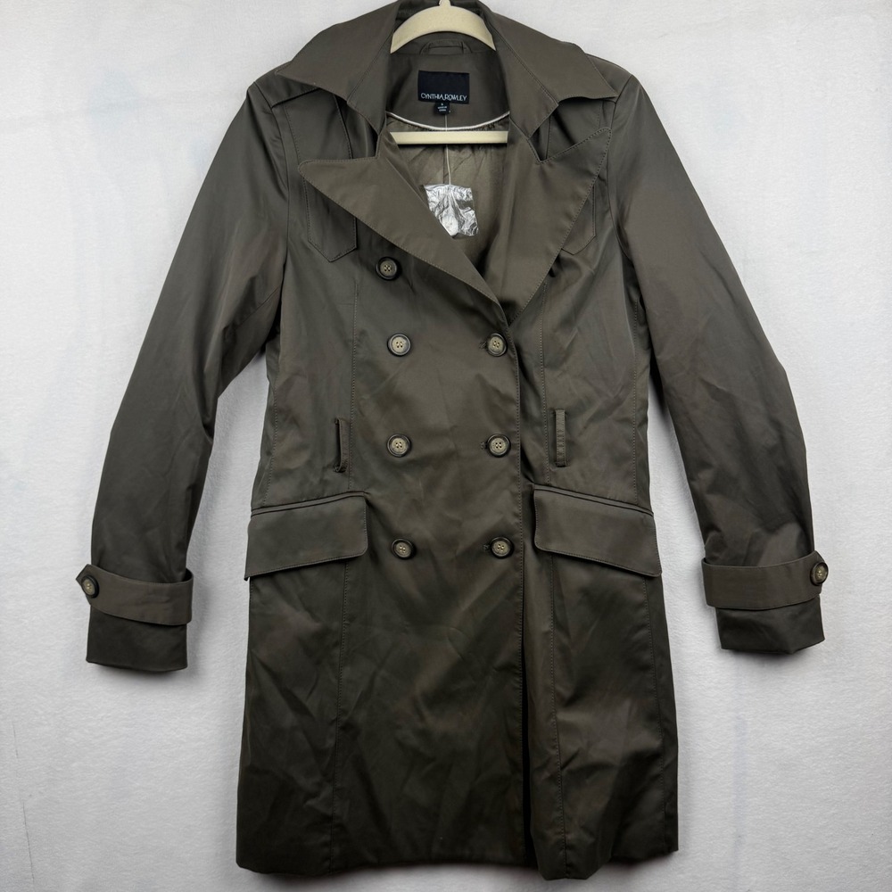 Cynthia Rowley Trench Coat Womens Small Olive Green‎ Double Breasted Jacket